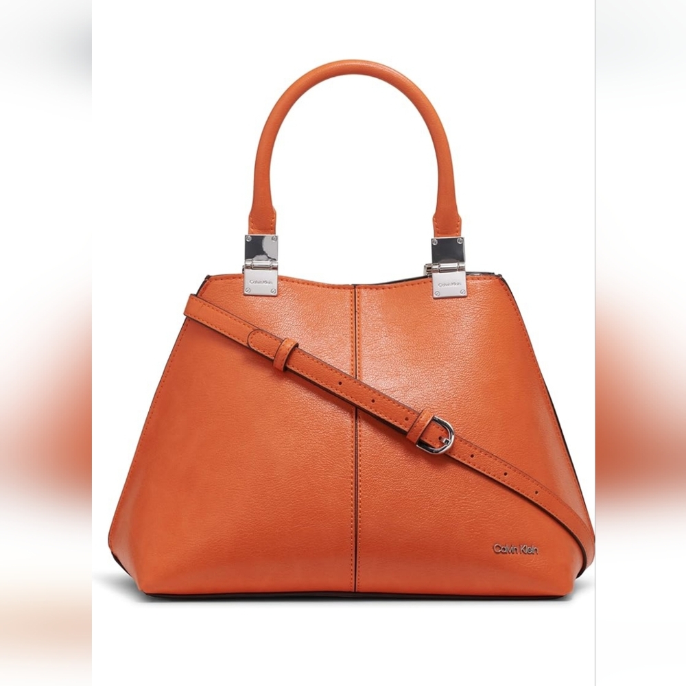 New Calvin Klein Granite Geometric Satchel Purse Mandarin Orange 🍊